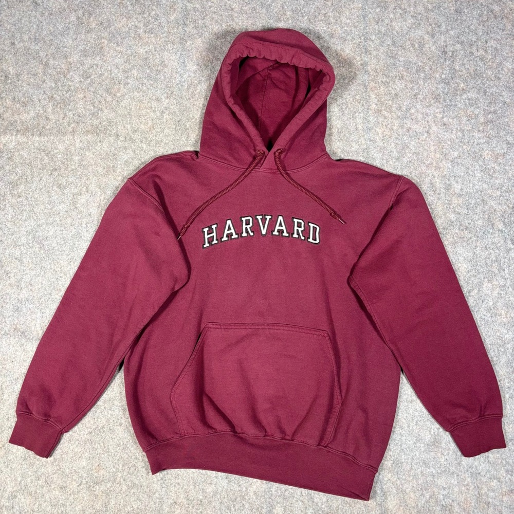 Gildan Harvard University Hoodie Mens M Maroon Embroidered Pullover Sweatshirt
